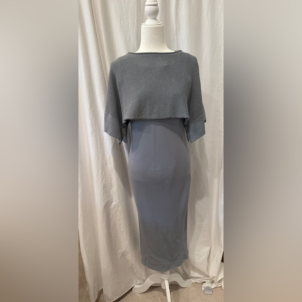 Blue Sleeveless Sheath Cocktail Dress with ice blue diamond topper
